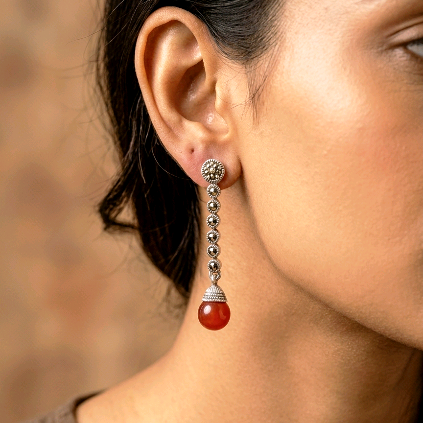 Sterling Silver Carnelian Drop Earrings